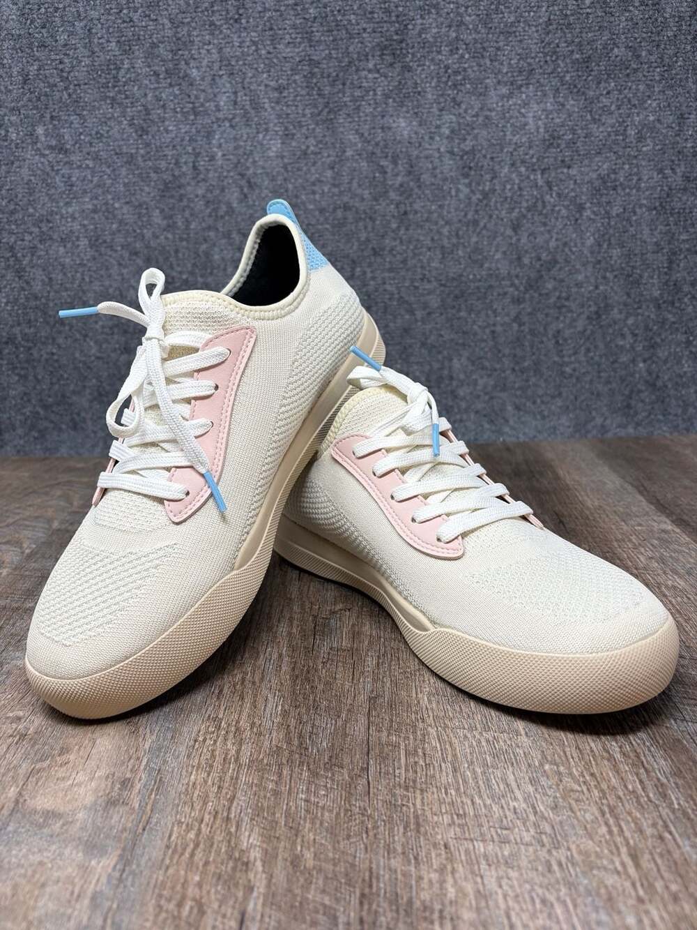 Vessi Weekend Shoes Womens 10 Cream Blue Knit Waterproof Casual Walking Sneakers